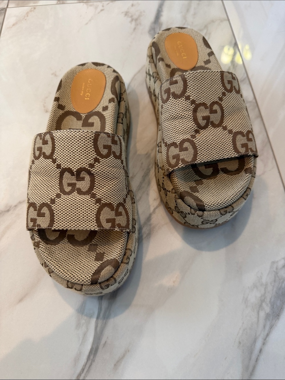 Gucci Tan GG Canvas Platform Slide Sandals - Picture 4 of 8